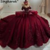 Luxury Wine Red Ball Gown Quinceanera Dress Bead Crystals